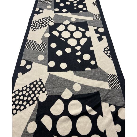Scarf Black Tan Polka Dot Geometric Art Deco 78x25.5 Mod Retro - Picture 4 of 5